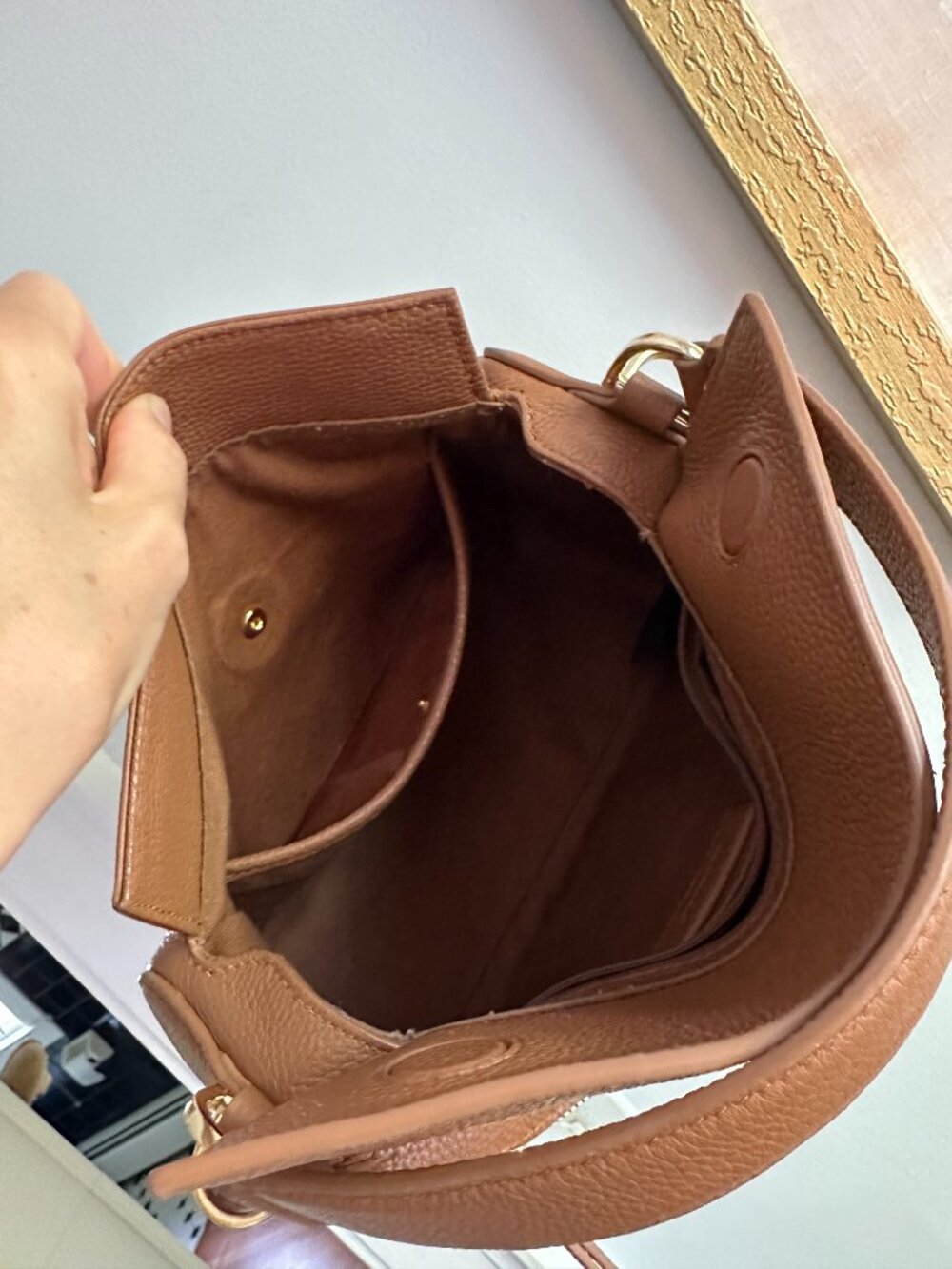 Quince Italian Leather Patchwork Crossbody Bag Cognac Color - Picture 8 of 16